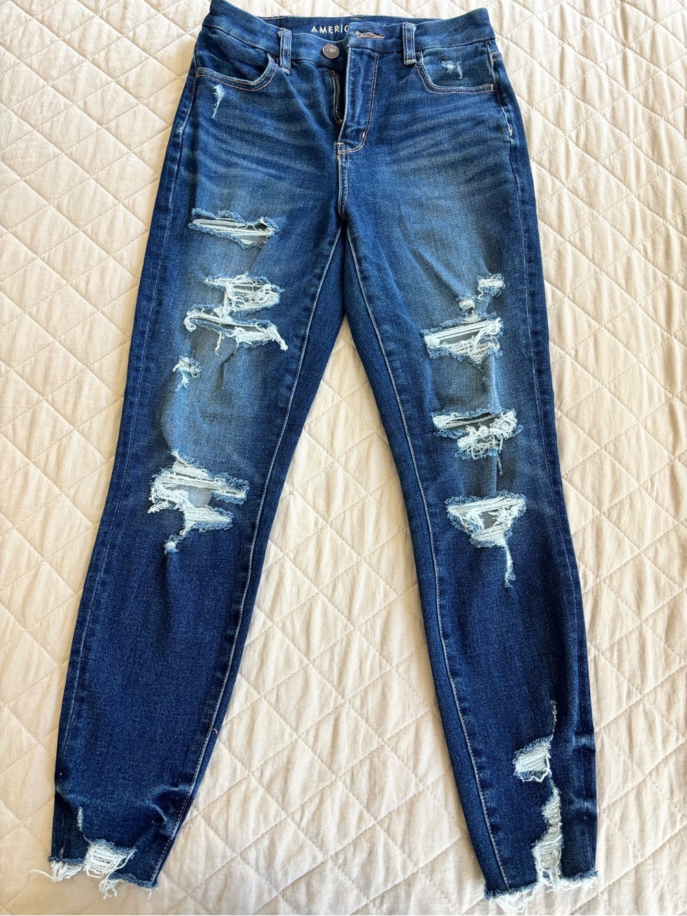 American Eagle Outfitters Blue Ripped Skinny Jeans